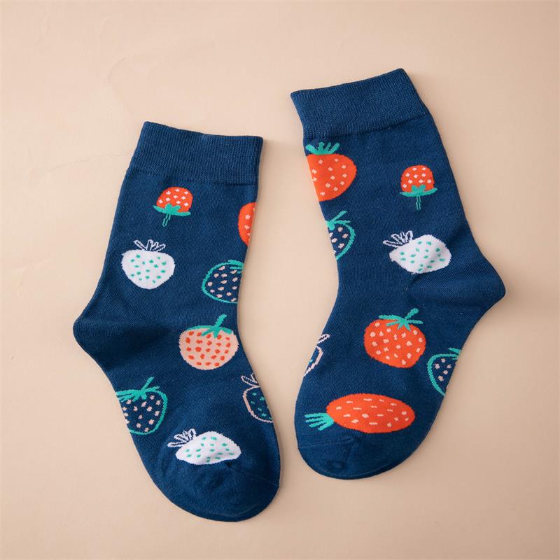 Cotton Soft Strawberry Mid Tube Socks For Women