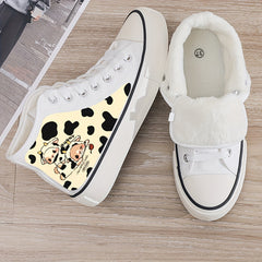 Cow Print Plush Lined Chunky Canvas Sneakers