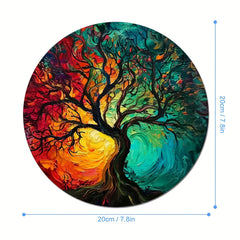 Colorful Tree Pattern Round Mouse Pad Non-slip Rubber Base