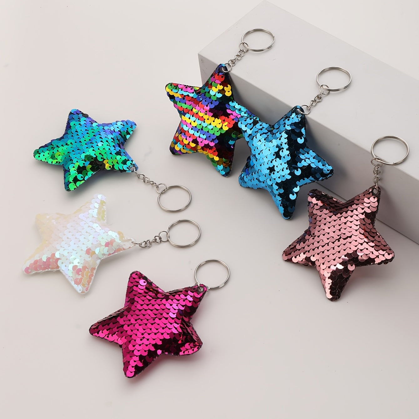 6pcs Star Sequin Glossy Keychain Bag Key Chain Keyring Ornament