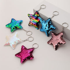 6pcs Star Sequin Glossy Keychain Bag Key Chain Keyring Ornament
