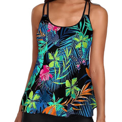 Boho Tankini Set Women's Plus Tropical Print Cami Top & Shorts Swimsui