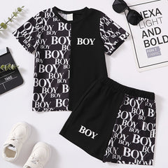 Boys Letter Pattern T-shirt & Shorts Set Summer Clothes
