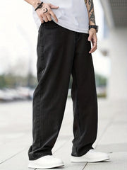 Casual Wide Leg Jeans Men's Solid Denim Pants