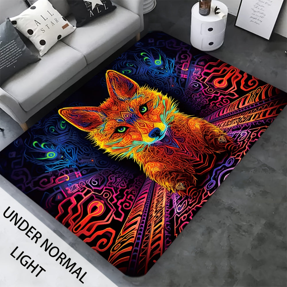 Fluorescent Pet Pattern Rug, UV Reactive, Non Slip Large Mat