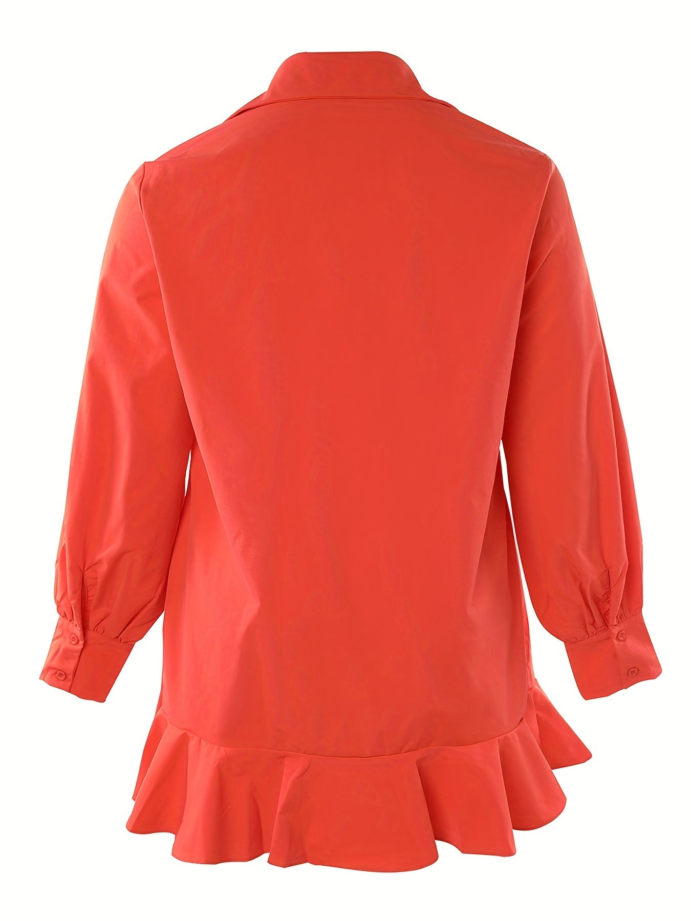 Plus Size Lantern Sleeve Shirt Dress with Ruffle Trim