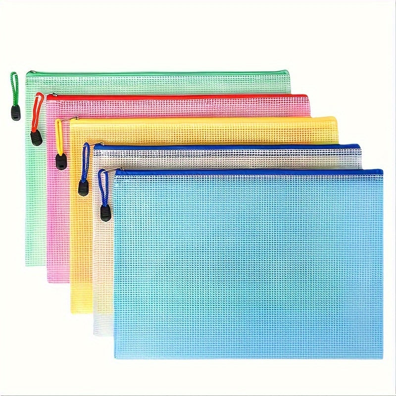 5pcs Mesh Zipper File Bag Stationery Waterproof Pen Office Data Ticket Storage