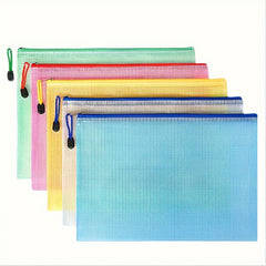 5pcs Mesh Zipper File Bag Stationery Waterproof Pen Office Data Ticket Storage