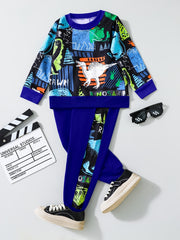 Boys Dino Print Sweatshirt & Sweatpants Set