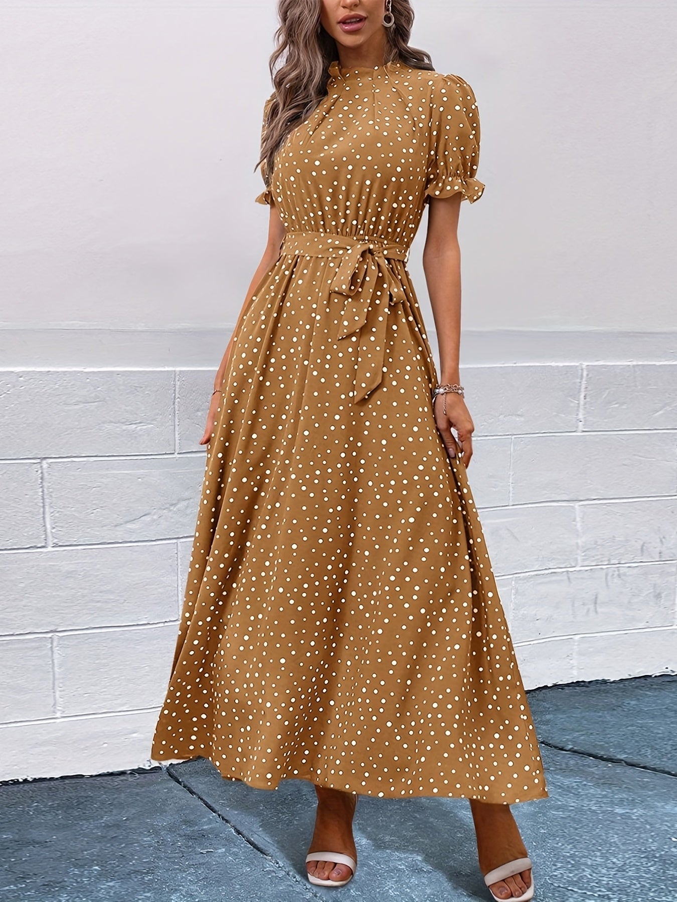 Puff Sleeve Maxi Dress High Waist Women's Clothing