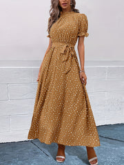 Puff Sleeve Maxi Dress High Waist Women's Clothing