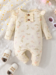 Baby Girls Floral Fruit Heart Print Ruffle Trim Romper Jumpsuit