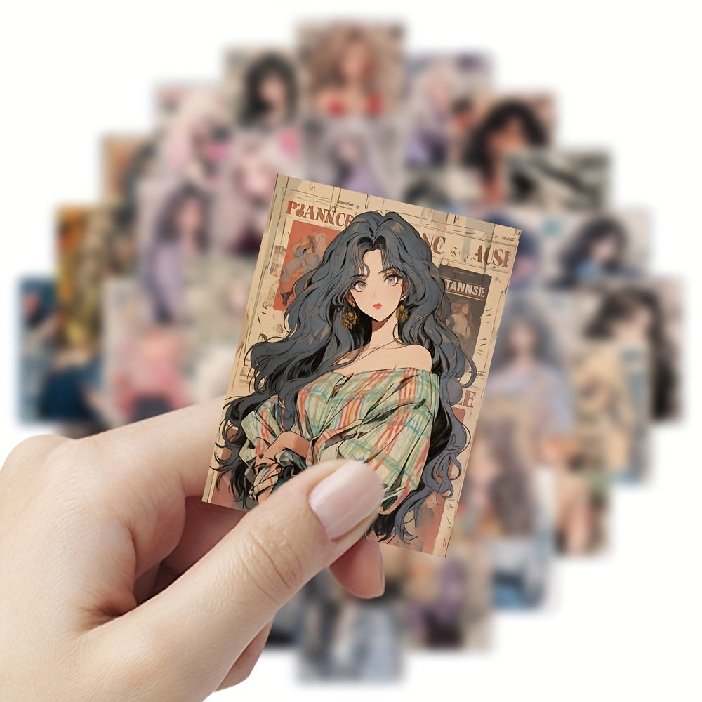 63pcs Retro Girl Cartoon Graffiti Stickers Waterproof Decorative Stickers