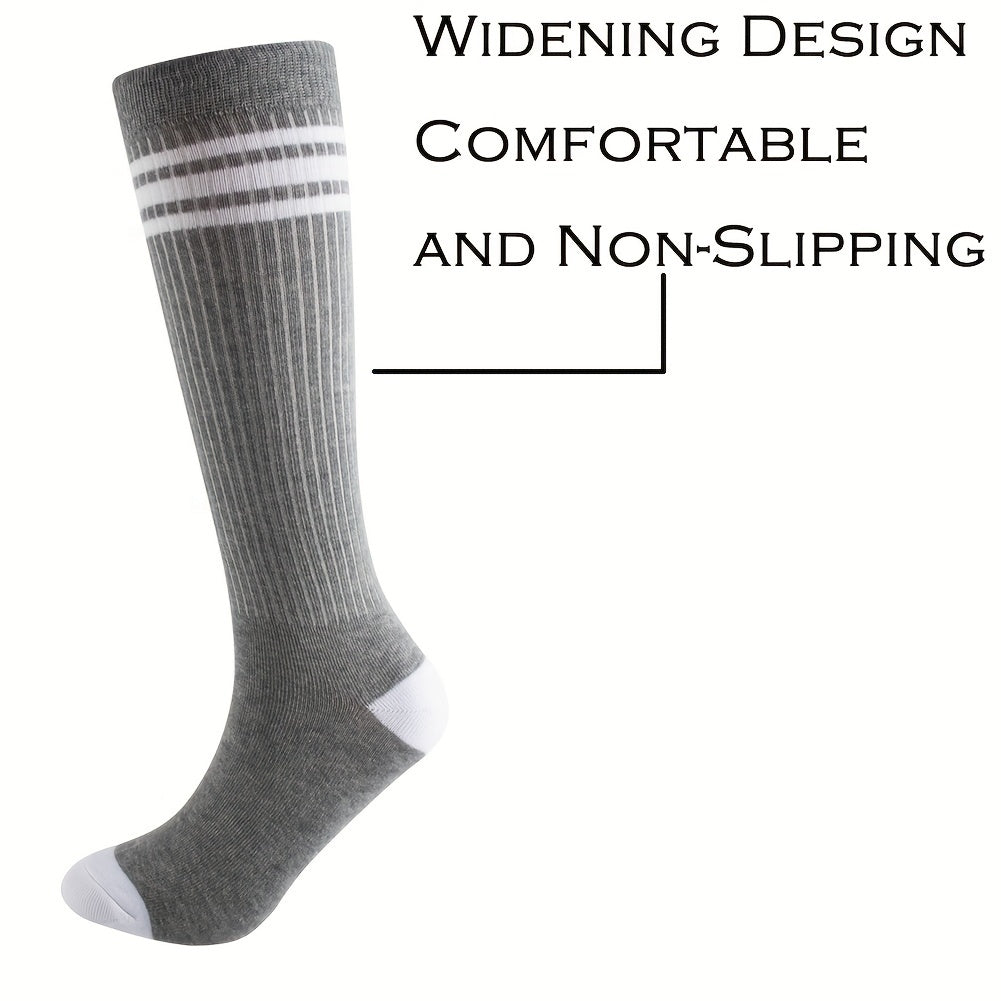 3 Pairs Kids Cotton Knee High Tube Socks Triple Stripes Athletic Socks Boys