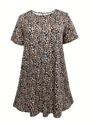 Leopard Print Short Sleeve Round Neck Dress