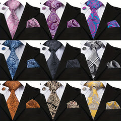 Men's Floral Tie Set with Handkerchief and Clip