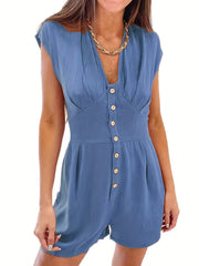 V Neck Romper Jumpsuit Cap Sleeve