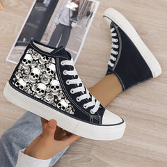 Girl's High Top Skull Pattern Skate Shoes Warm Plush Lining