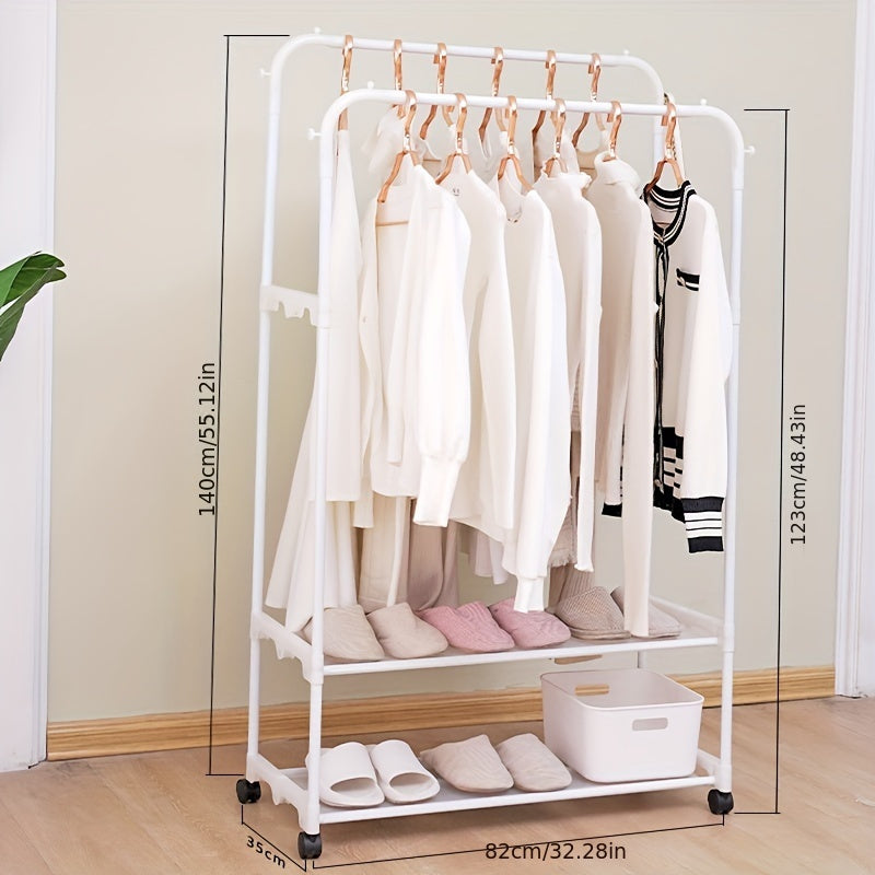 Standing Clothes Rack with Top Rod Lower Storage and Hooks Coat Rack