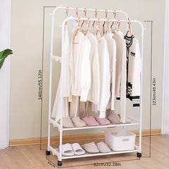 Standing Clothes Rack with Top Rod Lower Storage and Hooks Coat Rack