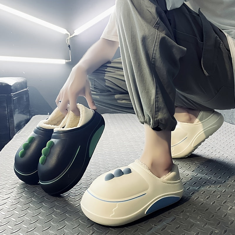 Men's Cartoon Fleece Slippers Waterproof Plush Lining Shoes