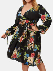 Women's Floral Print V Neck Knee Length Dress