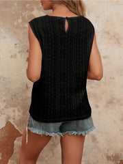Eyelet Lace Patched Blouse Sleeveless Crew Neck Women's Clothing