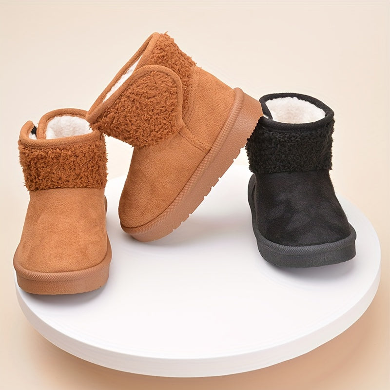 Girls' Solid Snow Boots Warm Fleece Cozy Ankle Boots Plush Outdoor Hiking Shoes