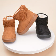 Girls' Solid Snow Boots Warm Fleece Cozy Ankle Boots Plush Outdoor Hiking Shoes
