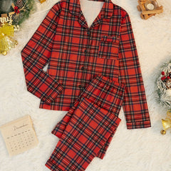 Christmas Plaid Pajama Set Long Sleeve Top & Pants