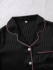 Striped Satin Lounge Set Long Sleeve Top & Pants Women's Loungewear