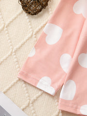 Heart Print Kid's Pajamas 2pcs Long Sleeve Top & Pants Set