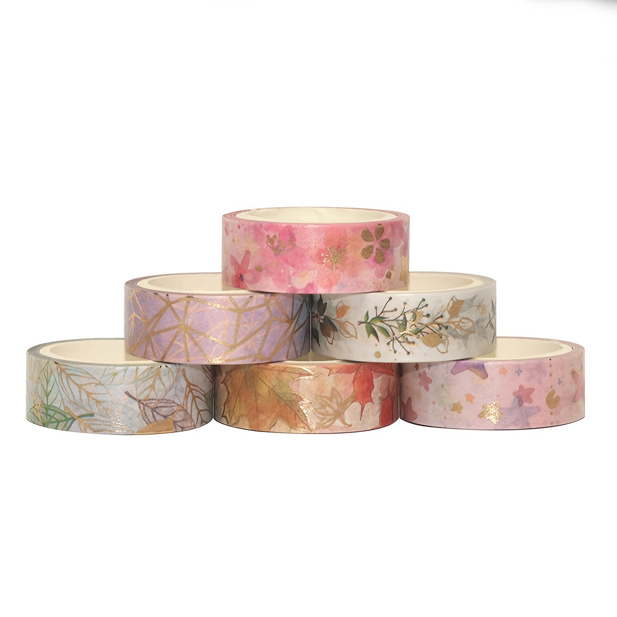 6-Piece Floral Bronzing Decoration Journal Tape Set