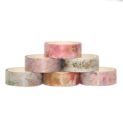 6-Piece Floral Bronzing Decoration Journal Tape Set