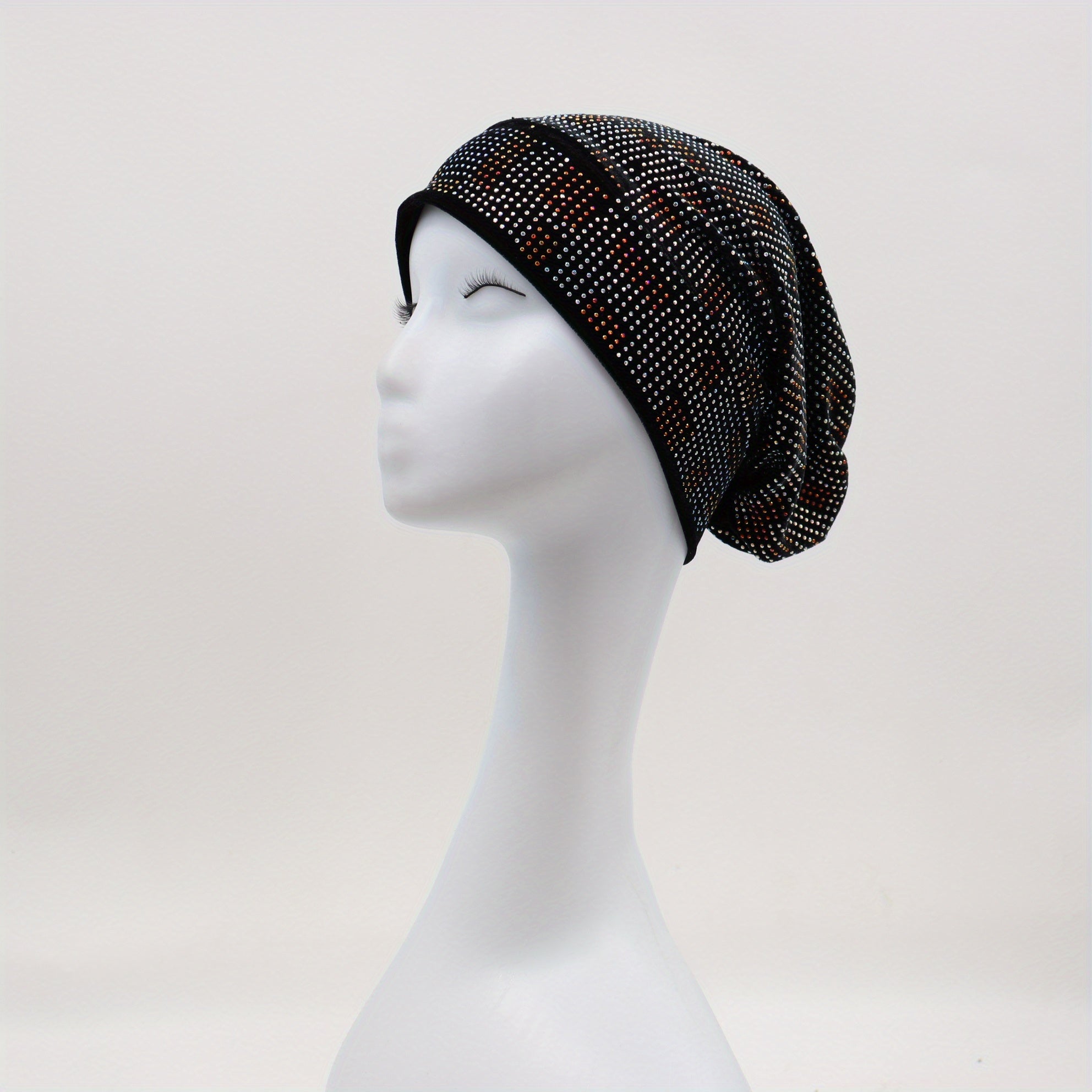 Rhinestone Velvet Turban Cap Slouchy Beanie Head Wrap Lightweight Bonnet