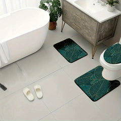4pcs Velvet Sponge Bath Mat Set Leaves Flowers Sea Waves Wooden Board Pattern
