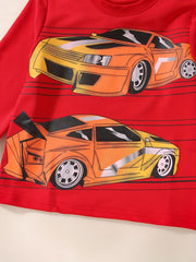 Boys Racing Car Print Sweatshirt Long Sleeve Crew Neck Tops
