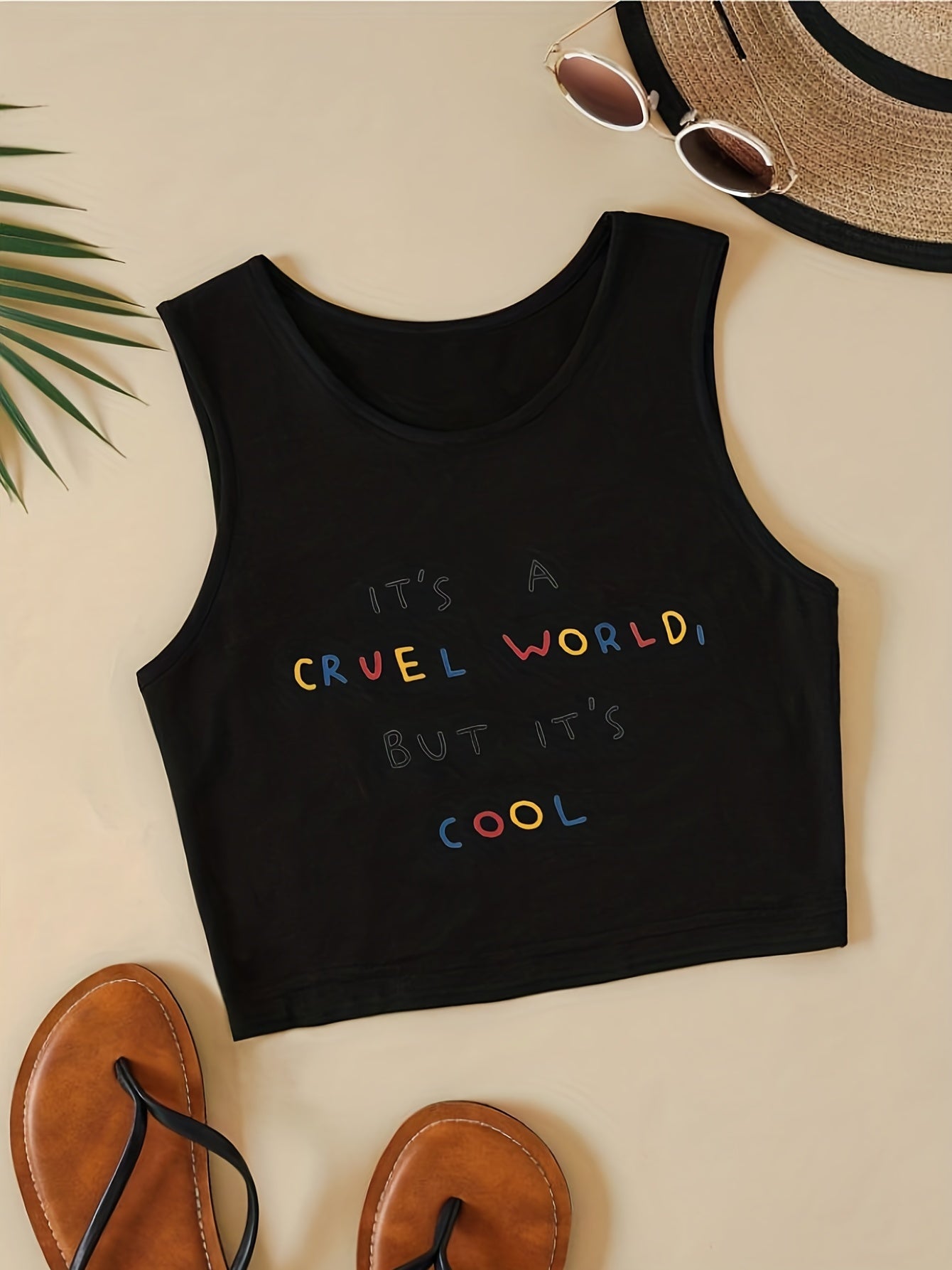 Letter Print Crop Tank Top Sleeveless Casual Top