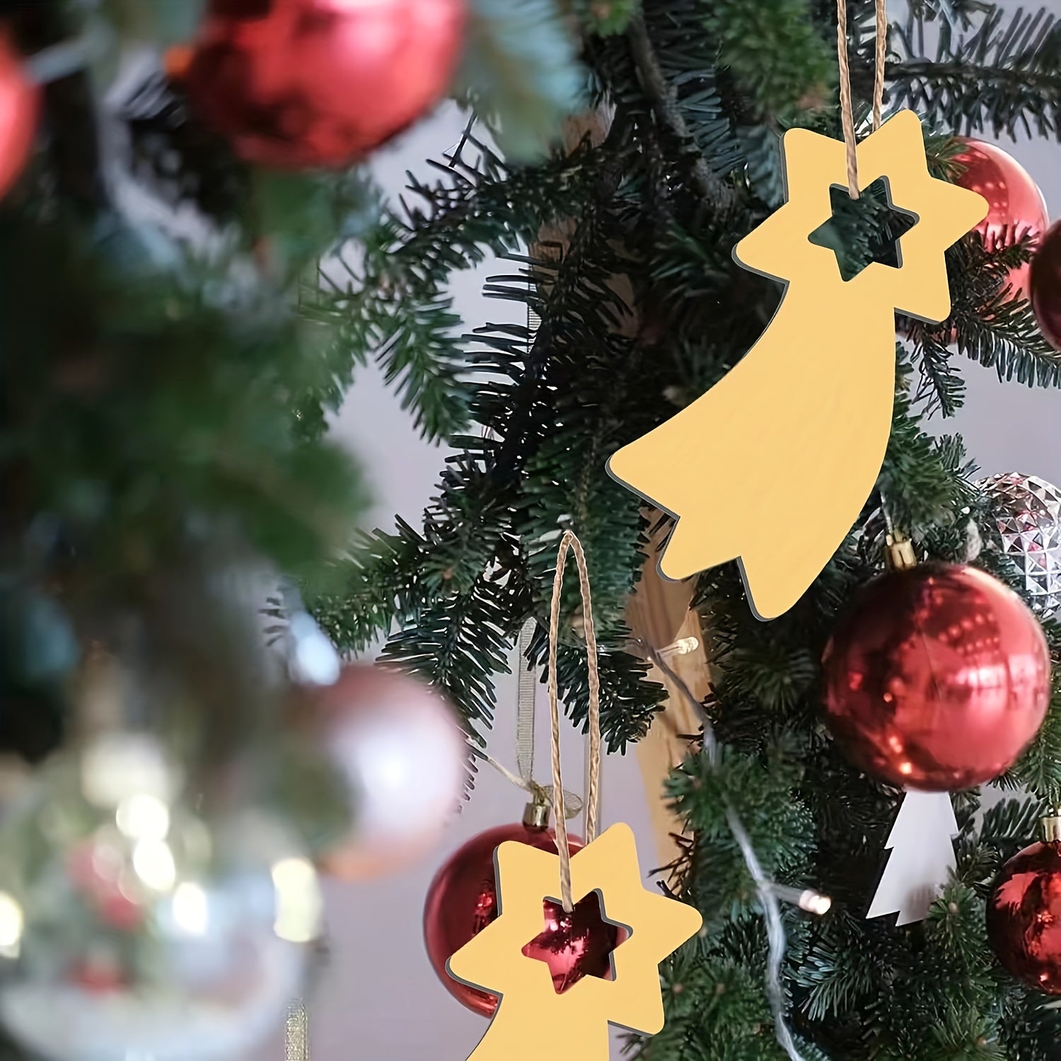 10pcs Wooden Christmas Stars with Twines Art Ornaments