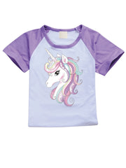 Unicorn Pattern Kid's PJ Set Comfy Loungewear for Summer