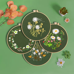 4pcs DIY Flowers And Plants Embroidery Kit with Embroidery Hoop 20.07 cm