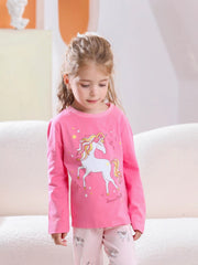 Kids Unicorn Print Pajama Set Crew Neck Top Long Sleeve Pants