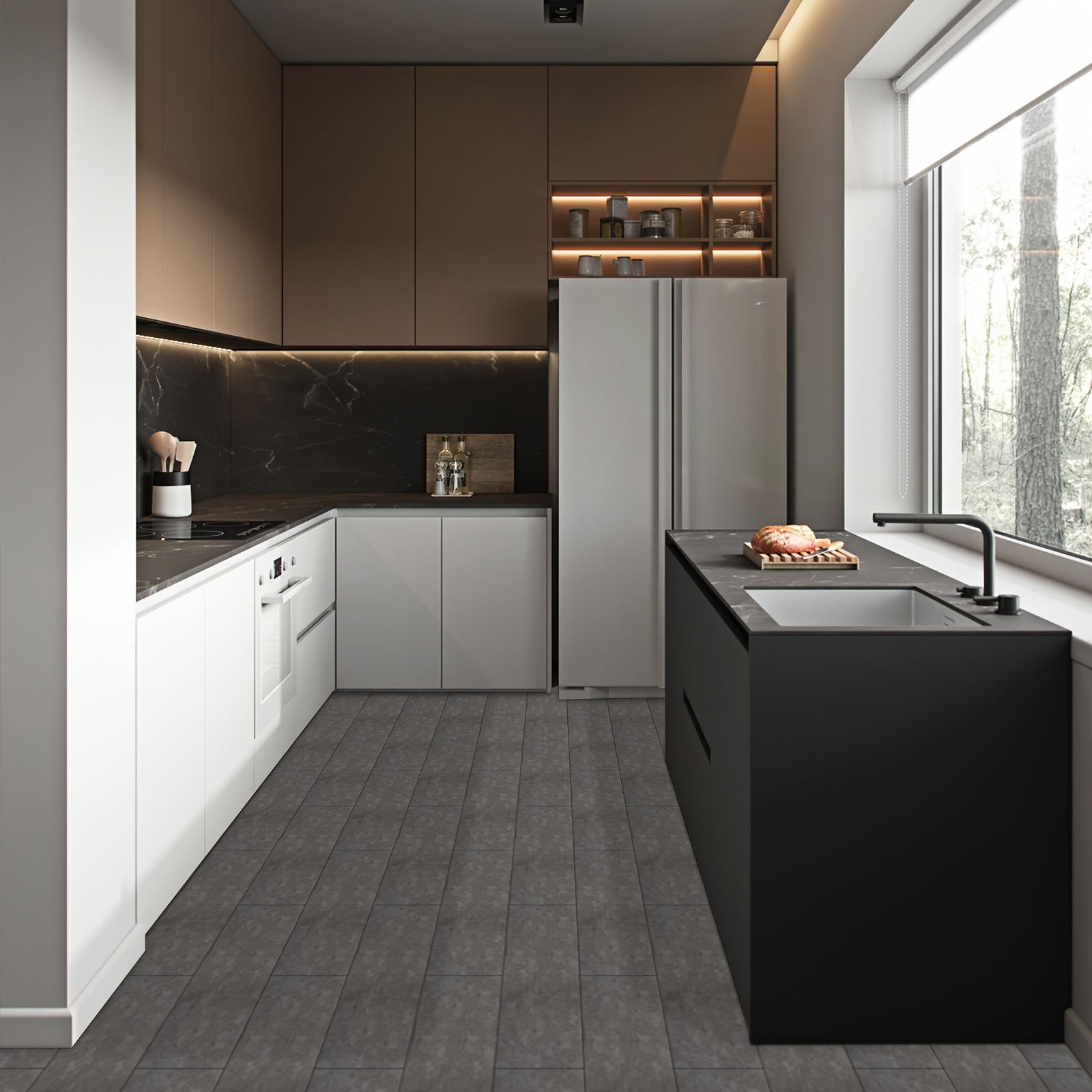 10pcs Grey Peel & Stick Floor Tiles 0.6mm PVC Flooring Waterproof for Bathroom