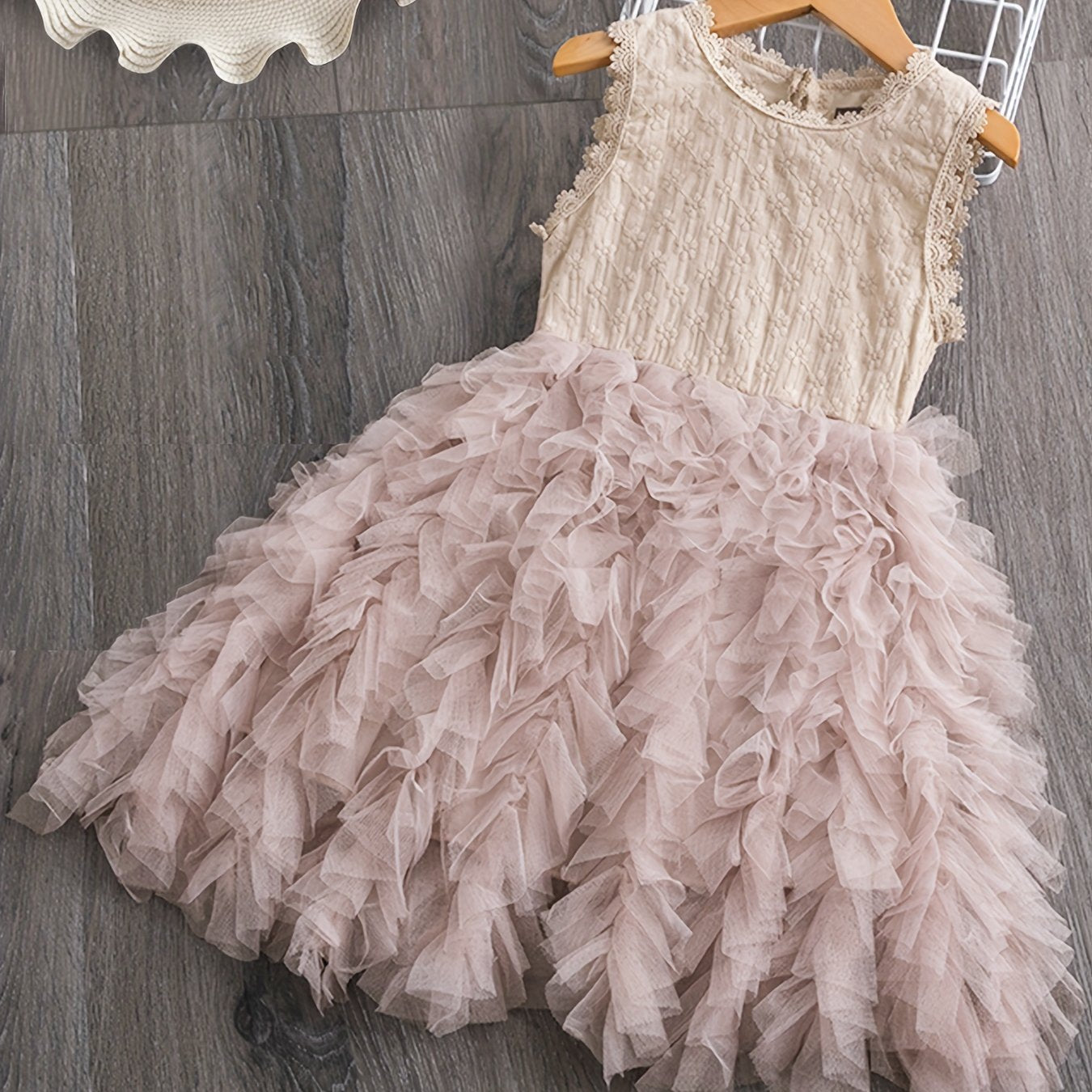 Toddler Girls Lace Flowers Embroidery Tutu Dress For Party