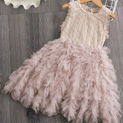 Toddler Girls Lace Flowers Embroidery Tutu Dress For Party