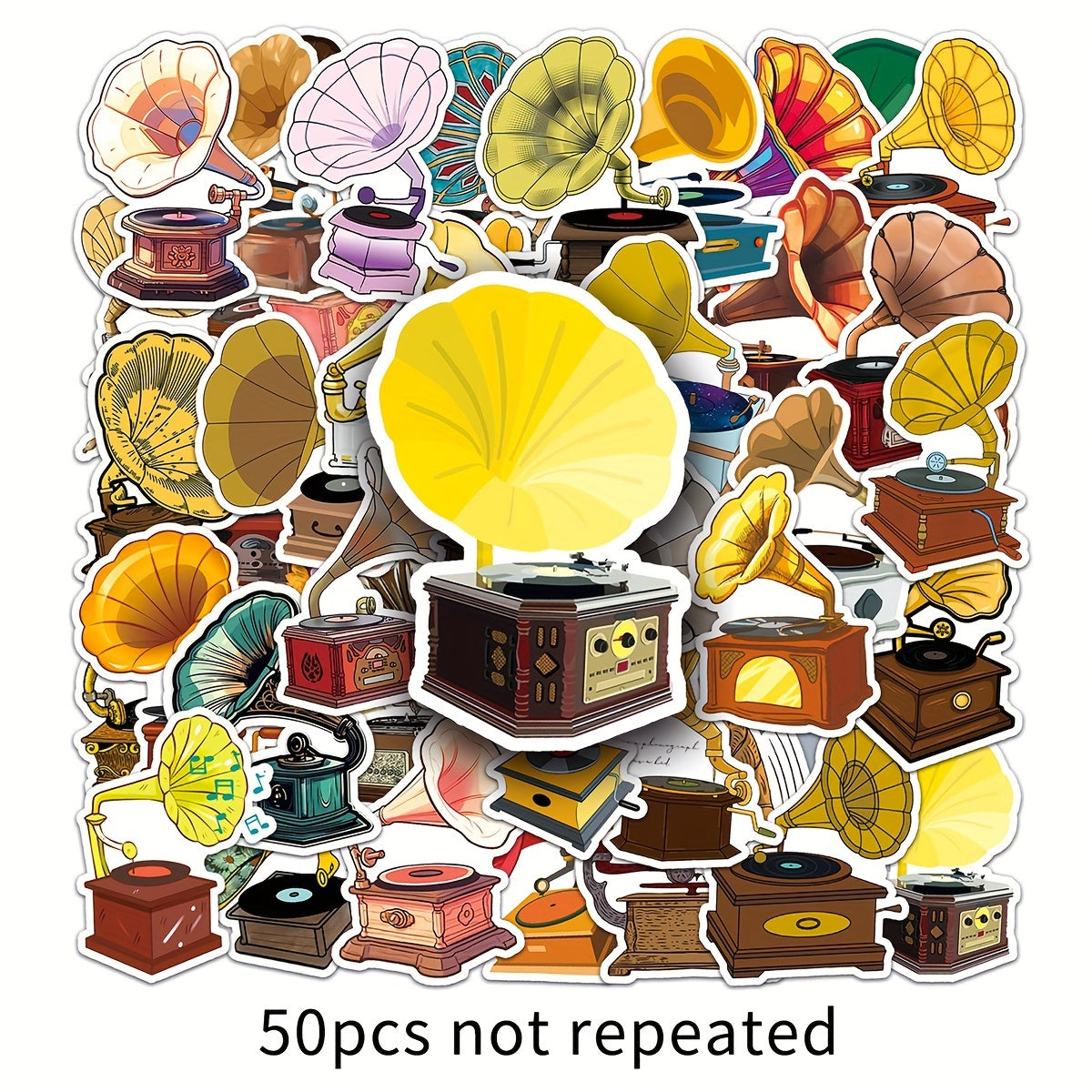 50pcs Cartoon Phonograph Doodle Stickers For Luggage Car Mobile Case Cup