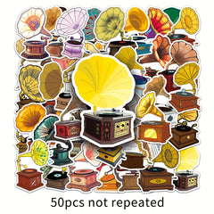 50pcs Cartoon Phonograph Doodle Stickers For Luggage Car Mobile Case Cup