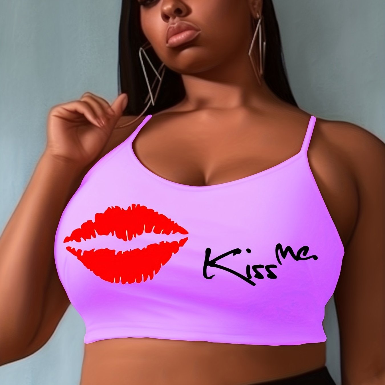 Plus Size Letter Print Wireless Bandeau Cami Crop Top