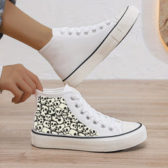 Skull Print Plush Lined Thermal Chunky Canvas High Top Sneakers
