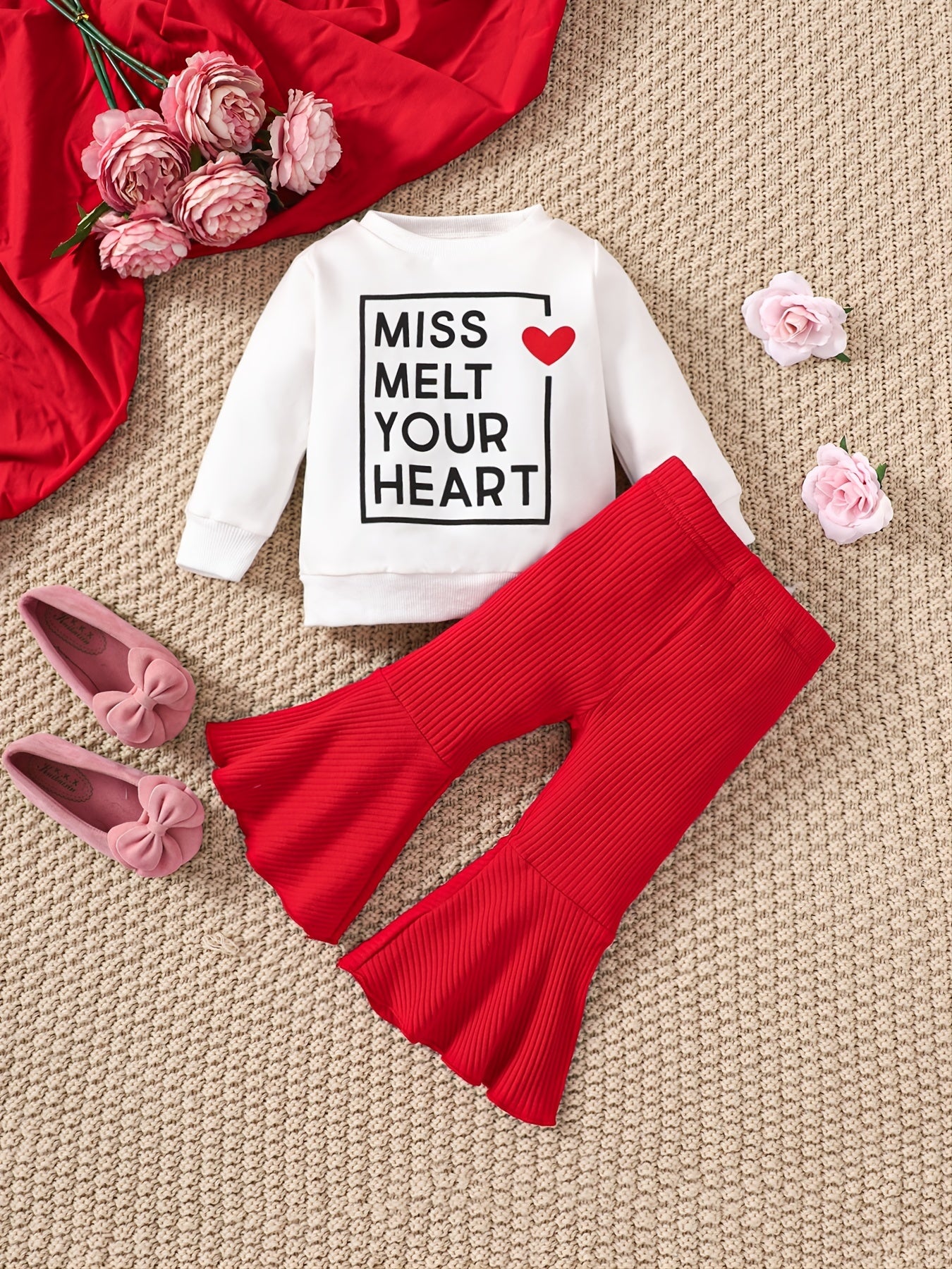 Baby Girls Cotton Sweatshirt Red Flared Pants Chinese Year Outfits